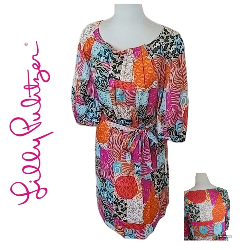Lilly Pulitzer | Signature Patchwork Silk Pleated Neckline Dress 0